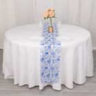 12 x108  White Blue Floral Satin Table Runner Wedding Linens Party Decorations