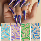 Press On Nail Tips Coffin Laser Metallic Full Cover False Nails Long Mirror 24x
