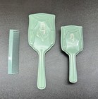 Vintage Blue Vanity Set Mirror Brush Comb Rag Doll Girl Made Usa Dresser Set
