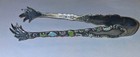 Antique Sterling Silver Sugar Tongs With Inlaid Enamel