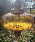 Mcm Amber Glass Saucer Hanging Swag Lamp Light Ornate Home Restoration Vtg As Is