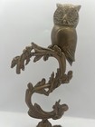 Vintage Solid Brass Owl Sculpture     Art Nouveau Branch Pedestal  12    Figurine
