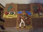 Vintage Collectible Mexican Folk Art Wood Group Of Four Wall Art Plaques