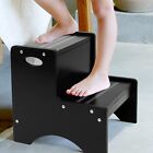 Hajack Step Stools For Kids  Black   Wooden Two Step Stool Safety Non-slip Mats