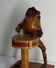Vintage Taxidermy Frog Musician Playing Drum Folk  Art