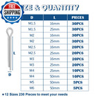 230pcs 12 Sizes Cotter Pins Assortment Kit 304 Stainless Steel Split Pin   