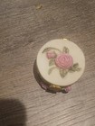 Vintage Vanity White Pink Rose Miniature Box Ring Trinket Ceramic Hinged