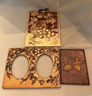 Vintage Flemish Art Pyrography Lot   2 Wood Plaques   Picture Frame