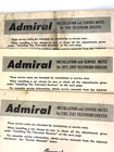Vintage Admiral Tv  qty 6  Installation Service Notes Wiring Diagrams 1950 1951