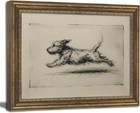 Vintage Gold Framed Wall Art Antique Terrier Sketch Wall Art Running Dog