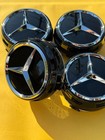 4x Mercedes Benz Center Caps Black black Outline 2 95inch 75mm Fits Most Models