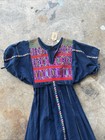 1970s Boho Guatemalan Handmade Indigo Dress 