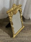 Vintage Cast Iron Picture Frame Standing Gold Tone Ornate Victorian Angels