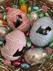 Pre-owned 3 Large Ceramic Hand Painted Scottie Scotty Easter Eggs  More Contents