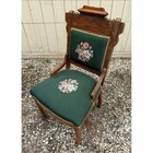 Antique Eastlake Walnut Green Needlepoint Arm Chair Victorian Accent Chair