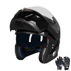 Dot Bluetooth Motorcycle Helmet Modular Dual Visor Headset Intercom   Gloves