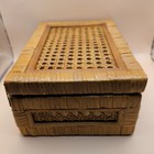 Vintage Mcm Cane Wicker Natural Woven Hinge Lidded Box Office Home Storage Decor