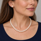 Icurate Freshwater Pearl Necklace   Stud Earrings Set 9mm 925 Sterling Silver