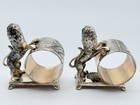 Antique Walker   Hall Silverplate Figural Lion Napkin Rings Mom Dad Pair