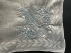 A  Vintage White Hankie Madeira Style Embroidered Blue Monogram M Wedding Bride