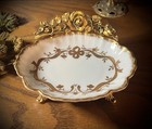 Vintage Gold Metal Gold And White Porcelain Soap Dish Hollywood Regency Matson
