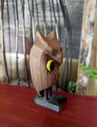Vintage Japan Cryptomeria Owl Bird Wooden Carving Glass Eyes Perfect Omc  