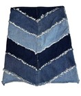 Y2k Gasoline Patchwork Girls 14  Chevron Jean Skirt Waist 28    Fringe Raw Vintage