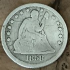 1858 Love Token  Fdne F D N E Silver Coin Seated Liberty Quarter Us