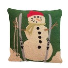 Snowman With Skis Hooked Rug Style Pillow 18    X 18    Holidays Christmas