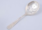 Vintage Stieff Repousse Rose Sterling Silver Pierced Pea Serving Spoon 8 