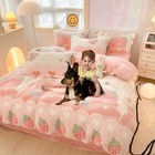 Kids Pink Strawberry Duvet Cover Set Kawaii Fluffy Bedding Queen