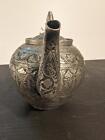 Antique Persian middle Eastern Silver Metal Etched Teapot