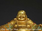 9  Old Tibet Bronze Gilt Cloisonne Enamel Happy Laugh Maitreya Buddha Statue