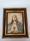 Antique 1900s Virgin Mary Blessed Mother Hearts Gold Madonna Framed Litho Gift