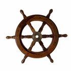 Vtg Nautical Ship Wooden Wheel Decor With Brass Center  Home Beachy Boat