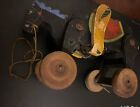 1929 Rare Japan Vintage Antique Pull Toy Painted Wooden Wind Up Key Spring Horse