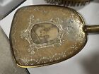 Rare Antique Vanity Hand Held 22goldplated Mirror brush Victorian Lady Portrait 