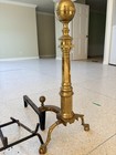 Antique Harvin Co  Solid Brass Fireplace Andirons   Cast Iron Log Grate     Set