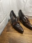 Vintage Antique Edwardian Victorian Brown Leather Shoes Pointy Toe Ribbon Tie