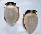 Pair Vintage Art Deco Brass Star Glass Shad Wall Fixture Sconces Ship Light Lamp
