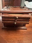 Vintage Coasters Wood Cork Brass   8 Set With Holder Mid Century Modern Decor