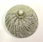 Vintage Antique 925 Sterling Silver With Round Pearl   Golconda Cz Pearl Brooch 