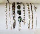 Lot Of 8 Vintage Sterling Silver 925 Link Tennis Chain Bracelet Resale Abalone