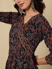 Indian Women Black Cotton Floral Printed Anarkali Flared Long Dress Kurta Kurti