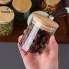 6 Jars  8 Oz Thick Clear Round Glass Storage Jars With Solid Wood Lid - New