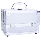 Aluminum Makeup Train Case Jewelry Box Cosmetic Organizer With Mirror Silver