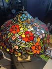 Vintage Tiffany Stained Glass Peacock Lamp With Marble Base