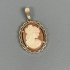 Antique 14k Yellow Gold   Carved Shell Cameo Lady Elegant Pendant Charm 2 24g
