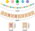 Japbor 2pcs Easter He Is Risen Burlap Banner Pom Garlands  White purple 