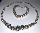Vintage 925 Sterling Silver Graduated Bead ball Necklace   Bracelet Set 38g